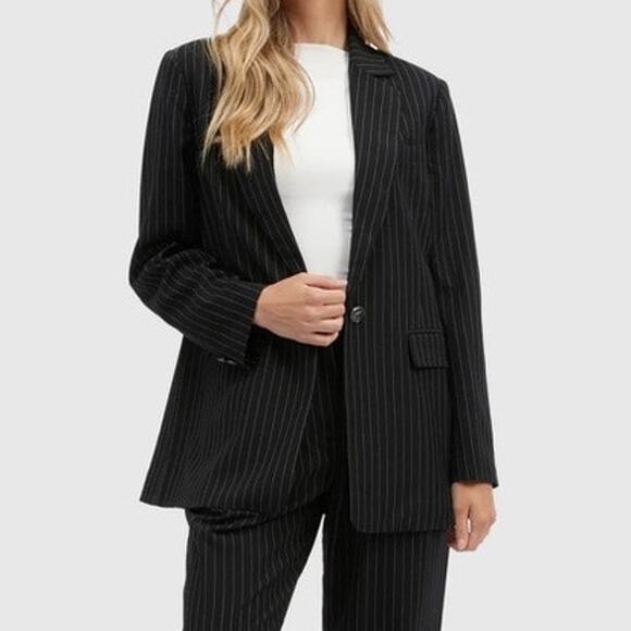 NVLT Black White Stripe NWT Notch Lapel Collar Button Boyfriend Blazer Small - Picture 2 of 13